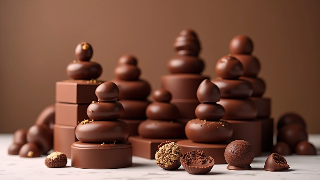 Collection of chocolate truffle towers in different sizes and styles arranged together, showing variety for different gifting occasions and celebrations