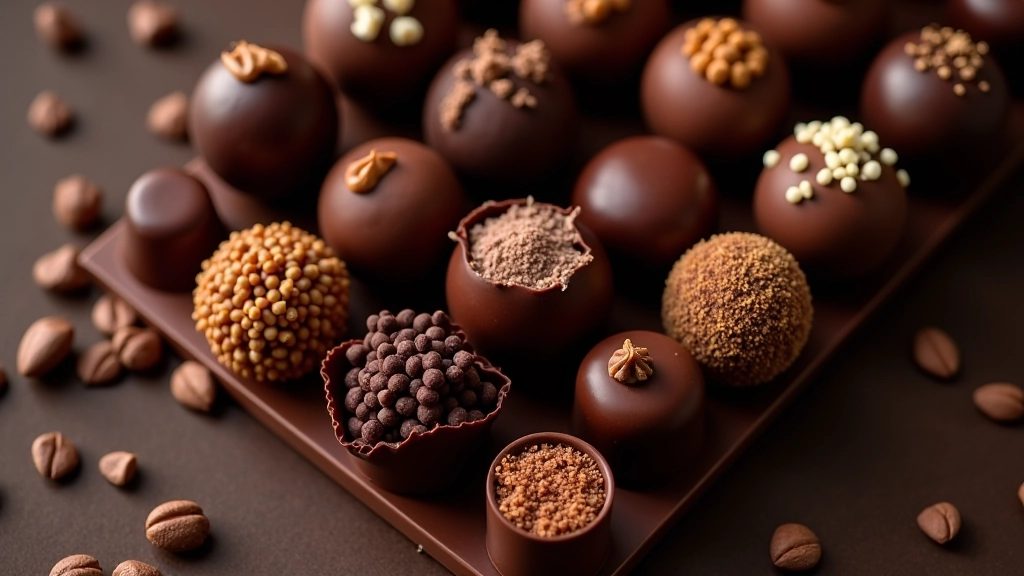 Array of different chocolate truffle varieties showing range of cocoa percentages and flavor profiles