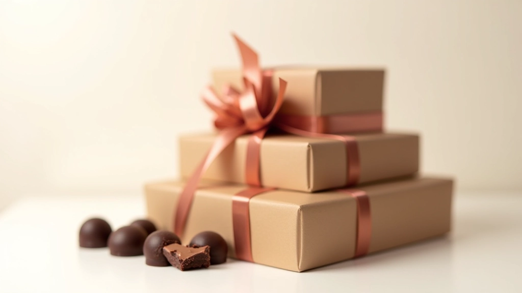 Chocolate truffle gift tower beautifully wrapped and presented with decorative ribbon for special occasion gifting